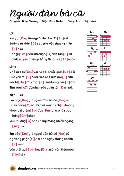 Hợp âm Người đàn bà cũ (Trịnh Bách Thủy) – bản nhạc PDF trang 1, tông Dm