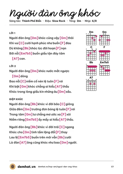 Hợp âm Người đàn ông khóc (Thành Phố Biển) – bản nhạc PDF trang 1, tông Dm