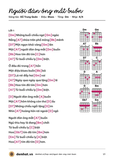 Hợp âm Người đàn ông mắt buồn (Đỗ Trung Quân) – bản nhạc PDF trang 1, tông Dm