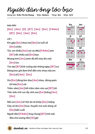 Hợp âm Người đàn ông tóc bạc (Thanh Thúy) – bản nhạc PDF trang 1, tông Em