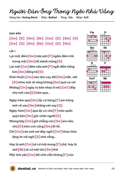 Hợp âm Người Đàn Ông Trong Ngôi Nhà Vắng (Hoàng Bách) – bản nhạc PDF trang 1, tông Cm