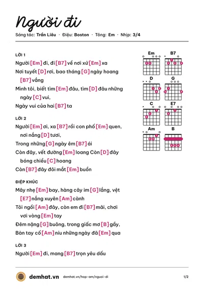 Hợp âm Người đi (Nguyễn Dũng) – bản nhạc PDF trang 1, tông Em