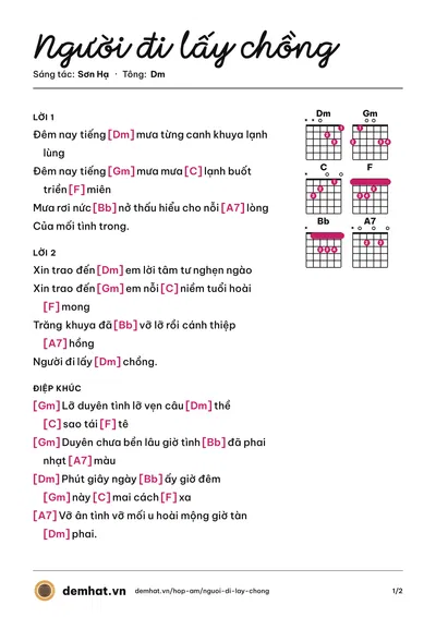 Hợp âm Người đi lấy chồng (Trọng Hải) – bản nhạc PDF trang 1, tông Dm