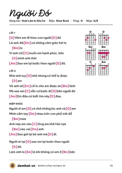 Hợp âm Người Đó (Sửu Ca) – bản nhạc PDF trang 1, tông G