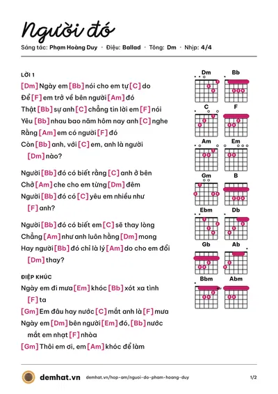 Hợp âm Người đó (Phạm Hoàng Duy) – bản nhạc PDF trang 1, tông Dm