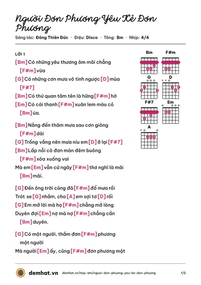 Hợp âm Người Đơn Phương Yêu Kẻ Đơn Phương (Đan Trường) – bản nhạc PDF trang 1, tông Bm