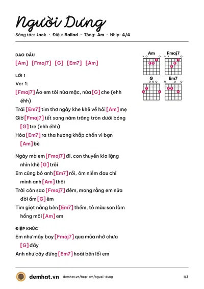 Hợp âm Người Dưng (Jack) – bản nhạc PDF trang 1, tông Am