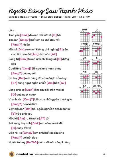 Hợp âm Người Đứng Sau Hạnh Phúc (Phạm Quỳnh Anh) – bản nhạc PDF trang 1, tông Am