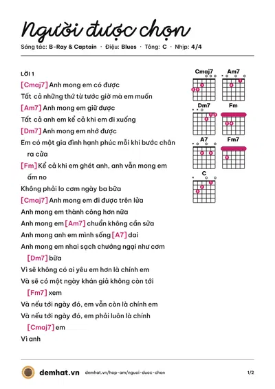 Hợp âm Người được chọn (B-Ray) – bản nhạc PDF trang 1, tông C