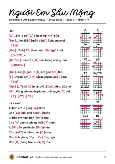 Hợp âm Người Em Sầu Mộng (Vũ Khanh) – bản nhạc PDF trang 1, tông C