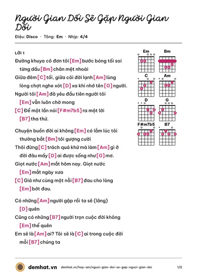 Hợp âm Người Gian Dối Sẽ Gặp Người Gian Dối (Anh Kiệt) – bản nhạc PDF trang 1, tông Em