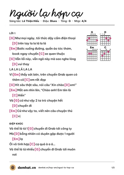 Hợp âm Người lạ hợp cạ (Lê Thiện Hiếu) – bản nhạc PDF trang 1, tông G