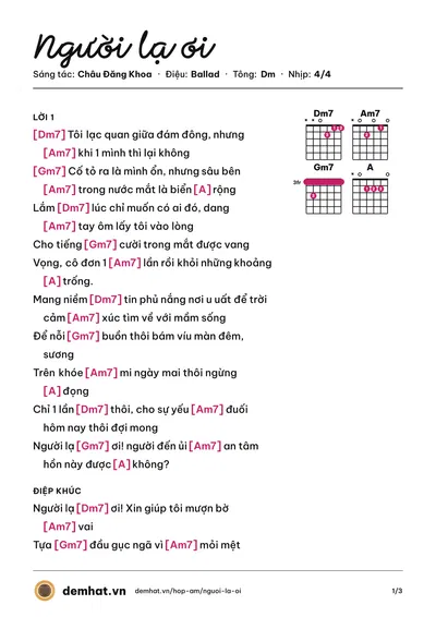 Hợp âm Người lạ ơi (Superbrothers) – bản nhạc PDF trang 1, tông Dm