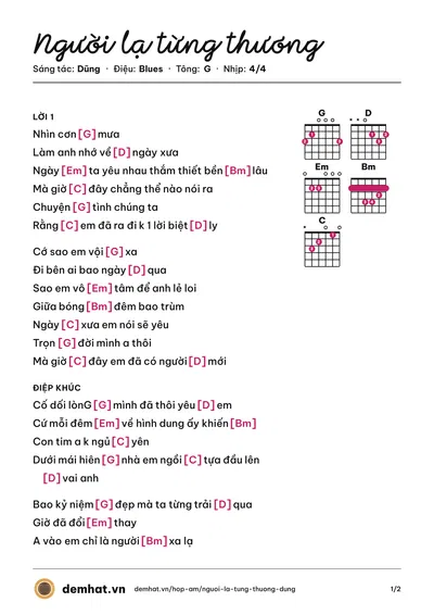 Hợp âm Người lạ từng thương (Tín) – bản nhạc PDF trang 1, tông G