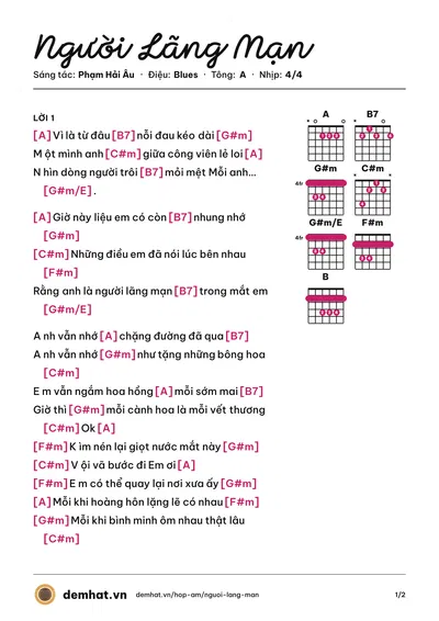 Hợp âm Người Lãng Mạn (Tô Minh Đức) – bản nhạc PDF trang 1, tông A