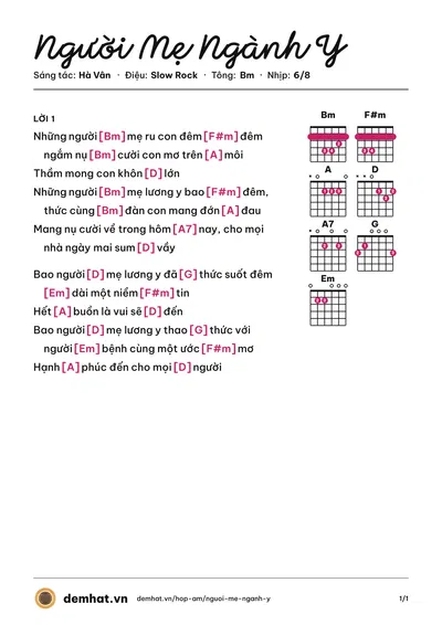 Hợp âm Người Mẹ Ngành Y (Hà Vân) – bản nhạc PDF trang 1, tông Bm