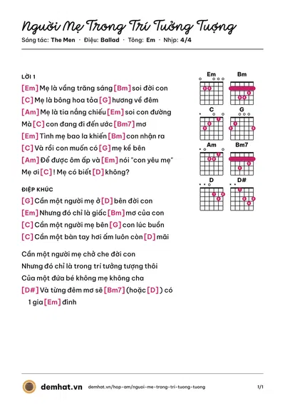 Hợp âm Nguời Mẹ Trong Trí Tuởng Tuợng (The Men) – bản nhạc PDF trang 1, tông Em