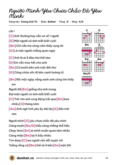 Hợp âm Người Mình Yêu Chưa Chắc Đã Yêu Mình (Gil Lê) – bản nhạc PDF trang 1, tông G