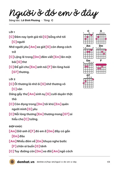 Hợp âm Người ở đó em ở đây (Lê Đình Phương) – bản nhạc PDF trang 1, tông C
