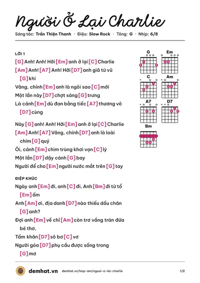 Hợp âm Người Ở Lại Charlie (Nhật Trường) – bản nhạc PDF trang 1, tông G