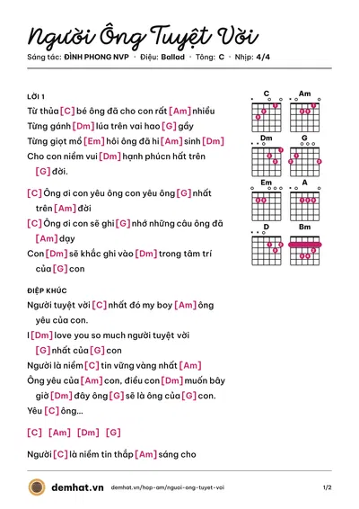 Hợp âm Người Ông Tuyệt Vời (ĐÌNH PHONG NVP) – bản nhạc PDF trang 1, tông C