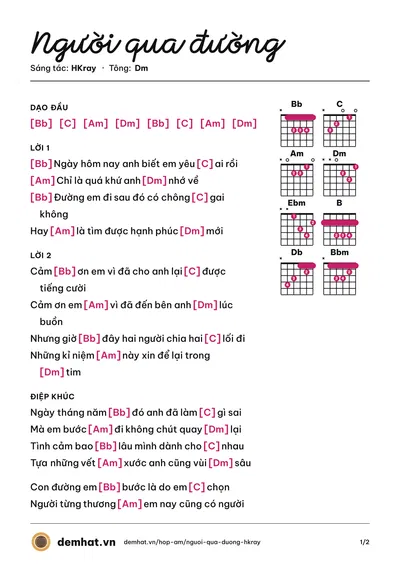 Hợp âm Người qua đường (HKray) – bản nhạc PDF trang 1, tông Dm