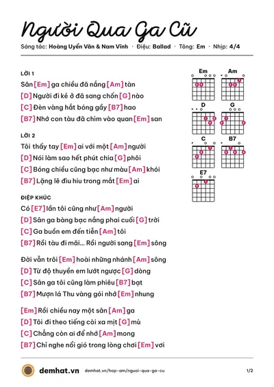 Hợp âm Người Qua Ga Cũ (Hoàng Uyển Văn) – bản nhạc PDF trang 1, tông Em