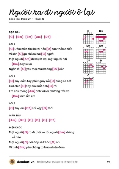 Hợp âm Người ra đi người ở lại (Thanh Thảo) – bản nhạc PDF trang 1, tông G