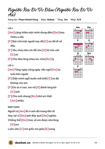Hợp âm Người Ra Đi Vì Đâu (Người Ra Đi Vì Ai) (Phạm Khánh Hưng) – bản nhạc PDF trang 1, tông Am