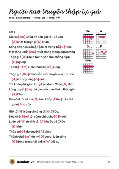 Hợp âm Người rao truyền thập tự giá (Quân Keyboard) – bản nhạc PDF trang 1, tông Bm