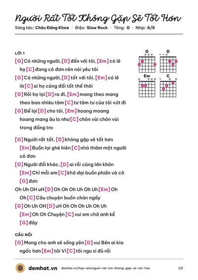 Hợp âm Người Rất Tốt Không Gặp Sẽ Tốt Hơn (Hiền Hồ) – bản nhạc PDF trang 1, tông G