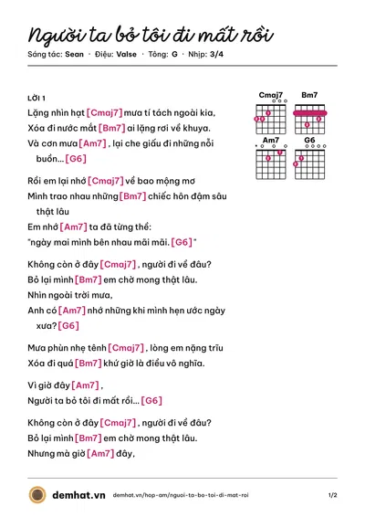 Hợp âm Người ta bỏ tôi đi mất rồi (Pinkuu) – bản nhạc PDF trang 1, tông G