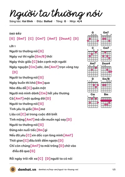 Hợp âm Người ta thường nói (Trung Quân) – bản nhạc PDF trang 1, tông G