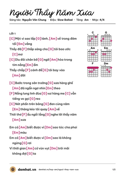 Hợp âm Người Thầy Năm Xưa (Khánh Ngọc) – bản nhạc PDF trang 1, tông Am