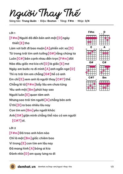 Hợp âm Người Thay Thế (Đan Trường) – bản nhạc PDF trang 1, tông F#m