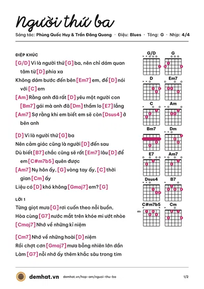 Hợp âm Người thứ ba (Trần Đăng Quang) – bản nhạc PDF trang 1, tông G