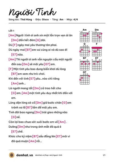 Hợp âm Người Tình (The Men) – bản nhạc PDF trang 1, tông Am