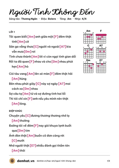 Hợp âm Người Tình Không Đến (Giao Linh) – bản nhạc PDF trang 1, tông Am
