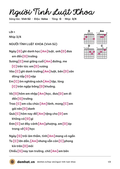 Hợp âm Người Tình Luật Khoa (Lâm Quốc Hùng) – bản nhạc PDF trang 1, tông G