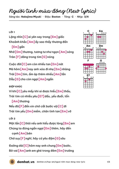 Hợp âm Người tình mùa đông (New lyric) (Ái Phương) – bản nhạc PDF trang 1, tông C