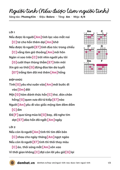Hợp âm Người tình (Nếu được làm người tình) (Mai Thiên Vân) – bản nhạc PDF trang 1, tông Am