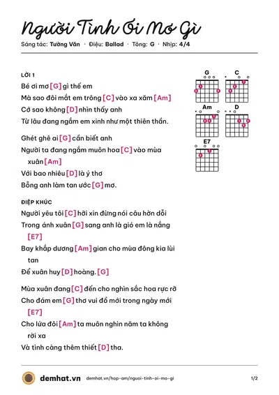 Hợp âm Người Tình Ơi Mơ Gì (Nam Cường) – bản nhạc PDF trang 1, tông G