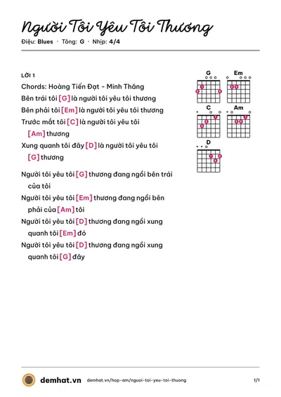 Hợp âm Người Tôi Yêu Tôi Thương (Đào Ngọc Sang) – bản nhạc PDF trang 1, tông G