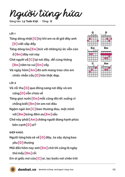 Hợp âm Người từng hứa (Lý Tuấn Kiệt) – bản nhạc PDF trang 1, tông G