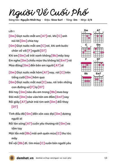 Hợp âm Người Về Cuối Phố (Cẩm Ly) – bản nhạc PDF trang 1, tông Dm