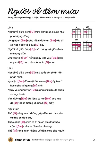 Hợp âm Người về đêm mưa (Duy Quang) – bản nhạc PDF trang 1, tông G