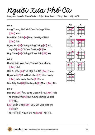 Hợp âm Người Xưa Phố Cũ (Khang Lê) – bản nhạc PDF trang 1, tông Am