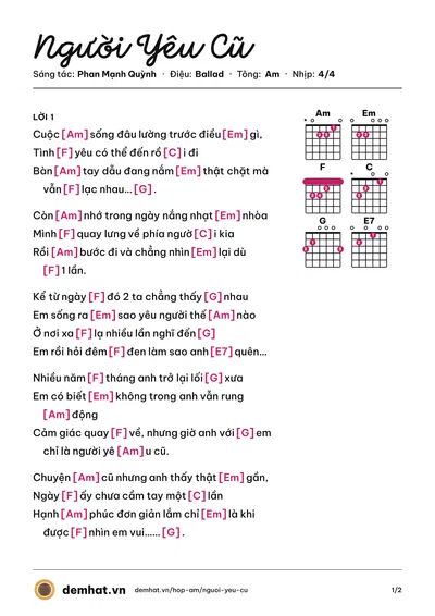 Hợp âm Người Yêu Cũ (Phan Mạnh Quỳnh) – bản nhạc PDF trang 1, tông Am