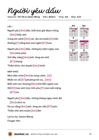 Hợp âm Người yêu dấu (Ngọc Lan) – bản nhạc PDF trang 1, tông Am
