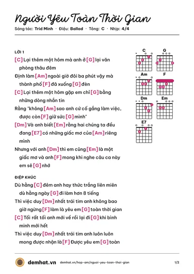 Hợp âm Người Yêu Toàn Thời Gian (Trid Minh) – bản nhạc PDF trang 1, tông C